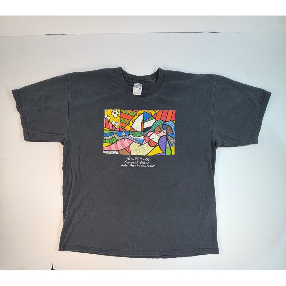 Vintage Romero Britto 2007 Coconut Grove Arts Festival T-Shirt Black XL Art Tee
